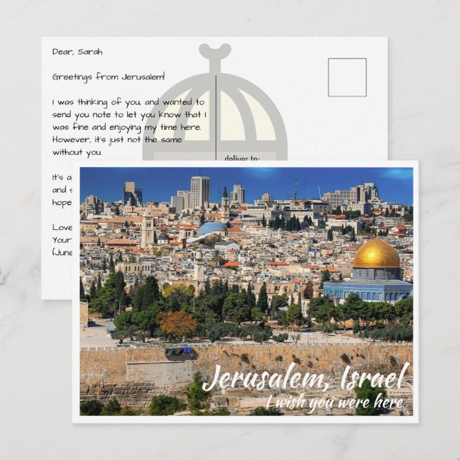 Carte Postale Jérusalem Israël avec Mur et Dôme du Rocher (Devant / Derrière)