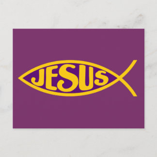CARTE POSTALE JÉSUS CHRIST ICHTHYS SALUT POISSON OR PURPLE