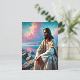 Carte Postale Jésus Contemplation À Côté Du Littoral Majestueux