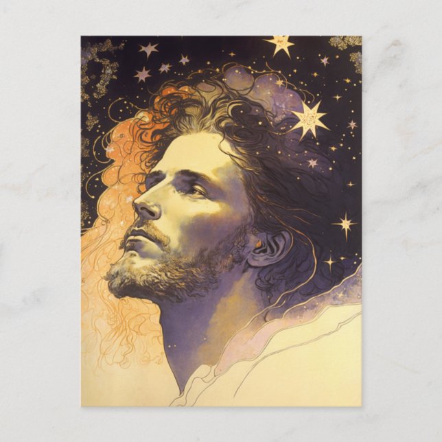 Carte Postale Jésus dans le Cosmos par Mucha Art Généré par IA (Devant)