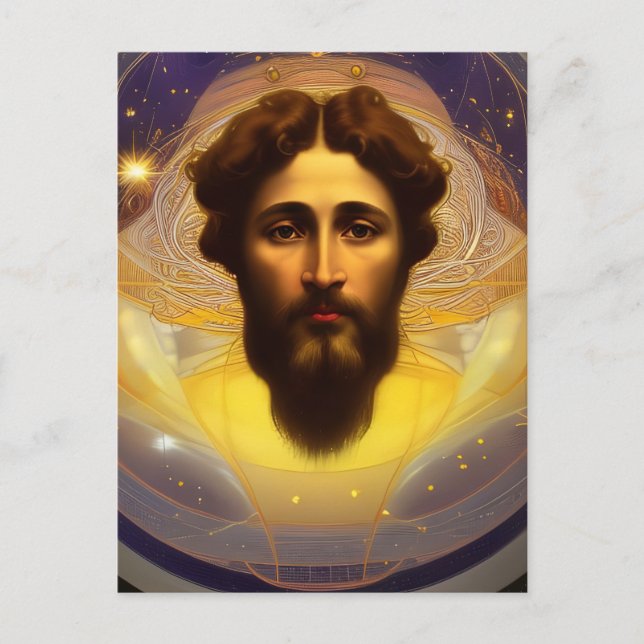 Carte Postale Jésus dans les Cosmos par Mucha AI Art généré (Devant)
