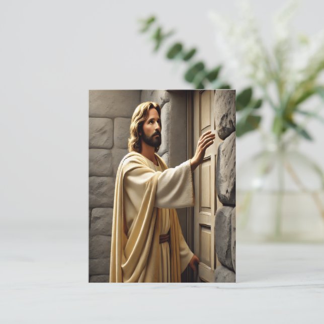 Carte Postale Jésus debout à la porte Patinée (Debout devant)