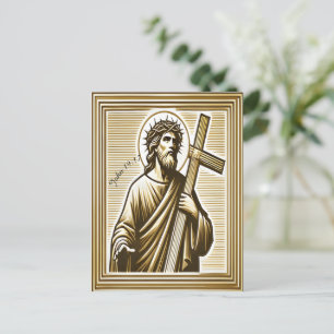 Carte Postale Jésus embrasse la Croix d'Or avec compassion