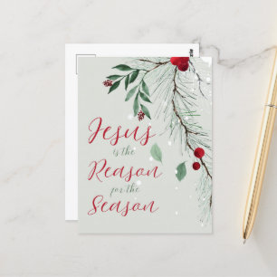 Carte Postale Jésus est la raison de l'aquarelle Noël hiver