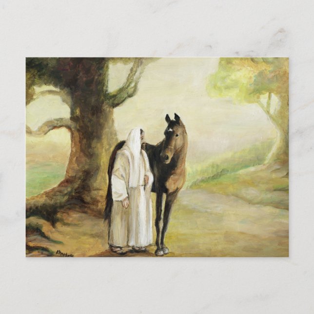 Carte postale Jésus et Cheval Art (Devant)