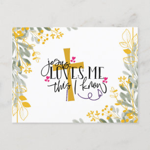 Carte Postale Jésus m'aime Ce que je connais, Croix et Fleurs