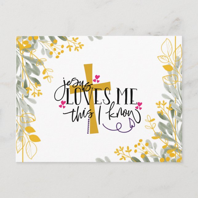 Carte Postale Jésus m'aime Ce que je connais, Croix et Fleurs (Devant)