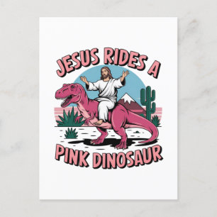 Carte Postale Jésus Mèmes Drôle, Jésus Dirige Un Dinosaure Rose