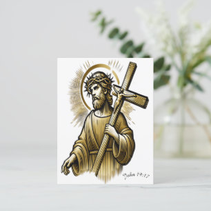 Carte Postale Jésus portant Croix d'or avec grâce
