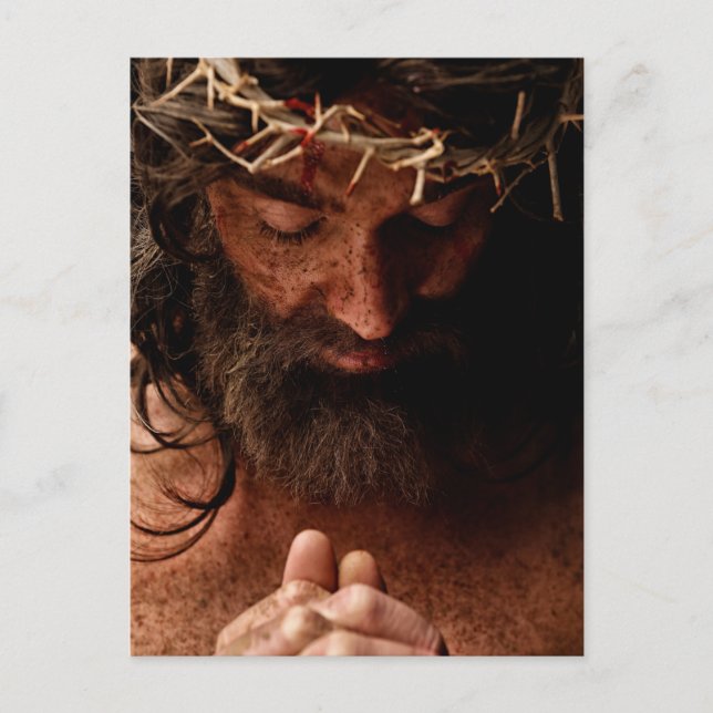 Carte Postale Jésus priant en utilisant la couronne des épines (Devant)