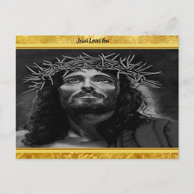 Carte Postale Jésus regardant dans le ciel avec une feuille d'or (Devant)