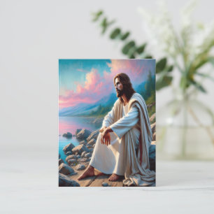 Carte Postale Jésus Sauveur Tranquille dans la Réflexion Divine