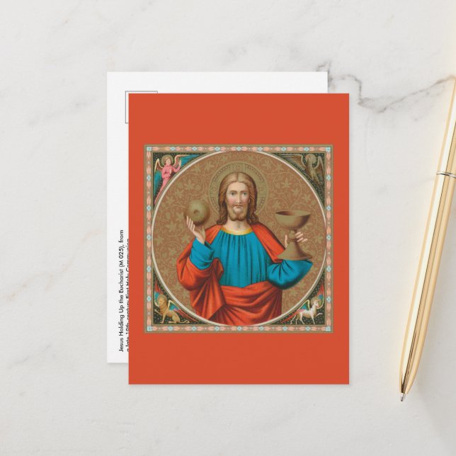 Carte Postale Jésus tenant l'Eucharistie (SNV 050) (Devant/Arrière en situation)