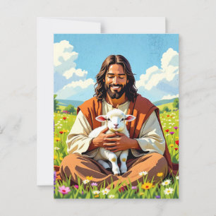 Carte Postale Jésus tenant un agneau   Pâques religieuses