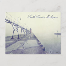 Carte Postale Jetée couverte de brouillard Phare de South Haven 