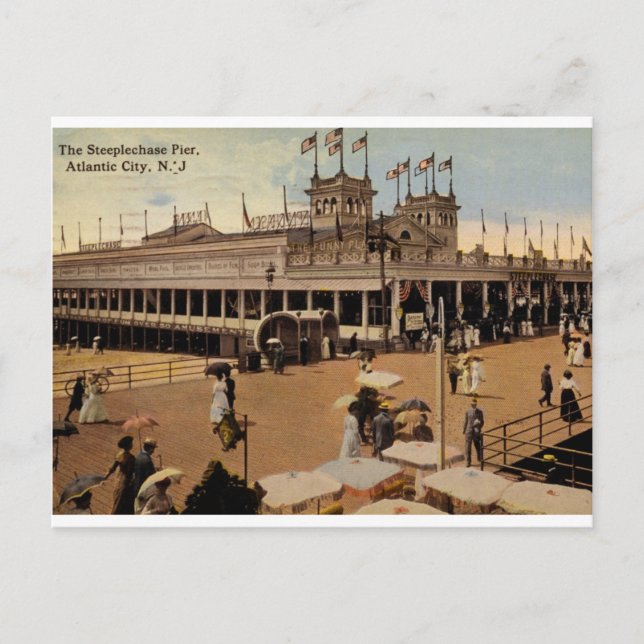 Carte Postale Jetée Steeplechase, Atlantic City 1914 Vintage (Devant)