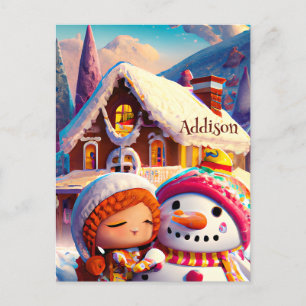 Carte Postale Jeu d'argile de Noël Pain d'épices Snowman hiver