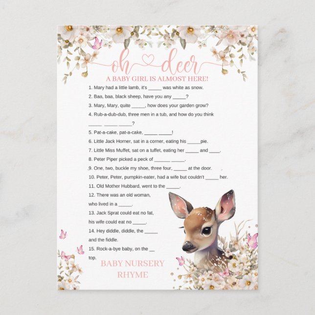Carte Postale Jeu de Baby shower de cerfs de Woodland (Devant)