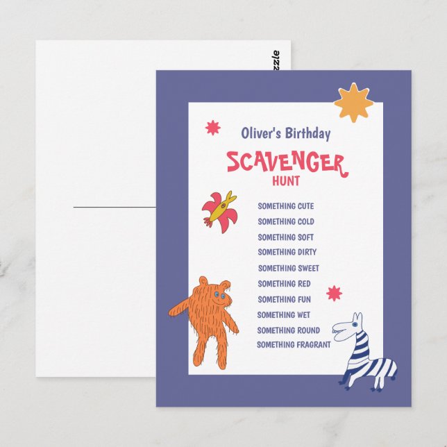 Carte Postale Jeu de chasse au trésor pour anniversaire d'enfant (Devant / Derrière)