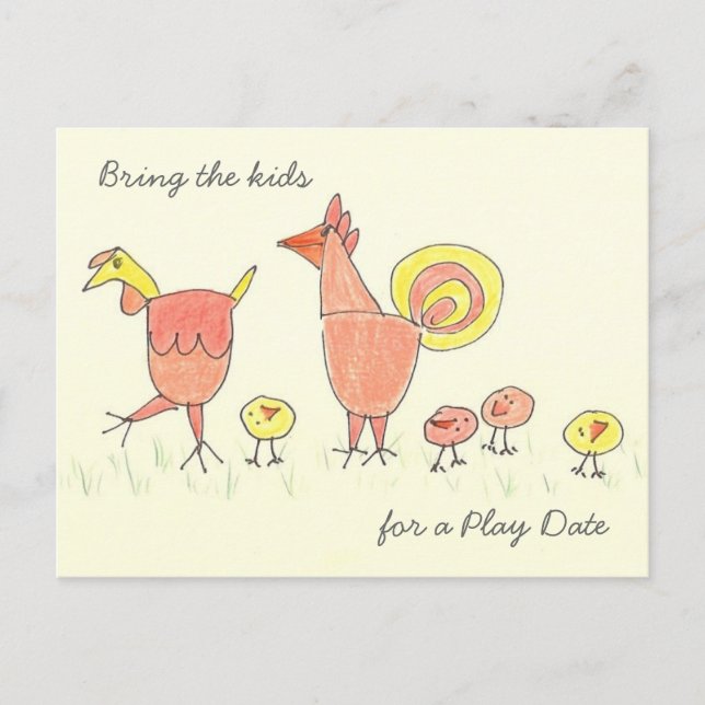 Carte Postale Jeu de la famille de poulet Date Invitation (Devant)