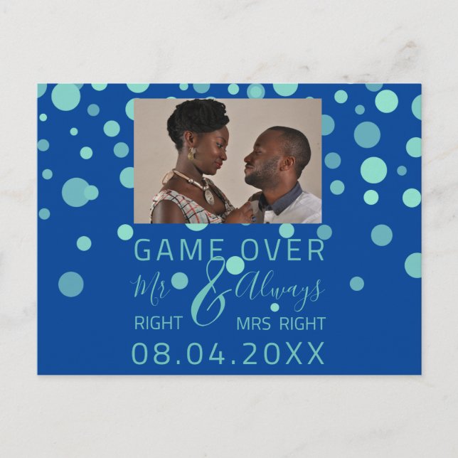 Carte Postale Jeu Sur Funny Enregistrer La Date Mariage Photo Bl (Devant)