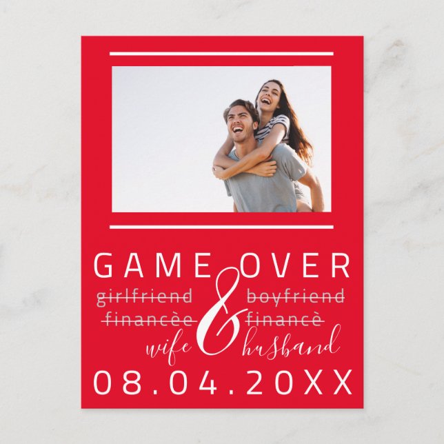 Carte Postale Jeu Sur Funny Enregistrer La Date Photo Rouge Blan (Devant)
