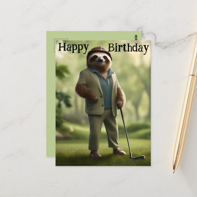 Carte Postale Jeu Sur : Sloth Golf Player, (Devant/Arrière en situation)