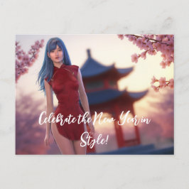 Carte Postale Jeune Cheongsam Beauté Poster pour le Nouvel An ch