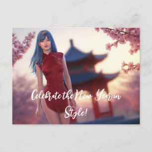 Carte Postale Jeune Cheongsam Beauté Poster pour le Nouvel An ch