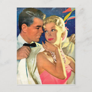 Carte Postale Jeune couple amoureux sortant, vintage romantique