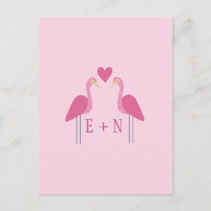 Carte Postale Jeune couple de mariés flamant rose mignon