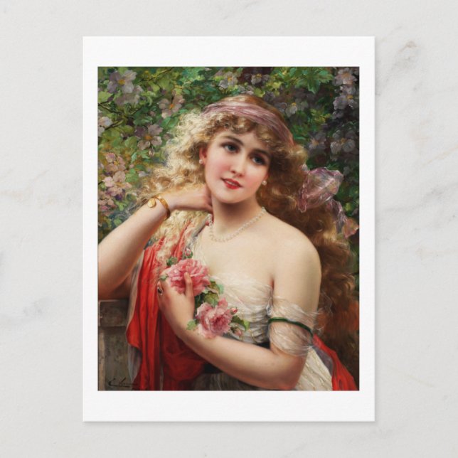 Carte Postale Jeune Dame Avec Rose (Devant)