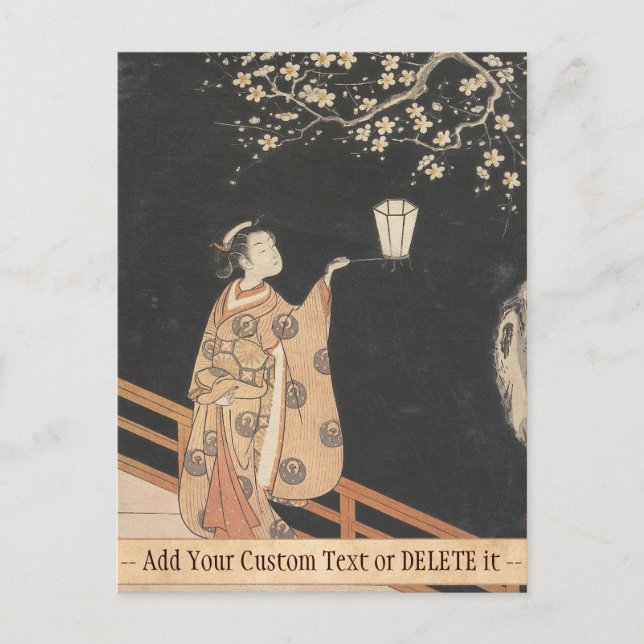 Carte Postale Jeune femme Admirant des fleurs de prune à l'art n (Devant)