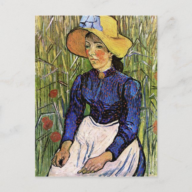 Carte Postale Jeune femme avec paille Casquette Van Gogh Art (Devant)