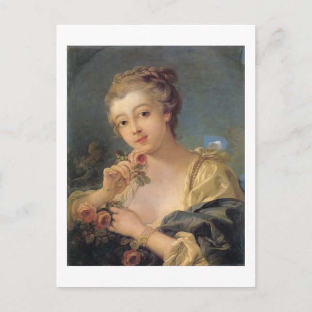 Carte Postale Jeune femme avec un bouquet de Roses (Devant)