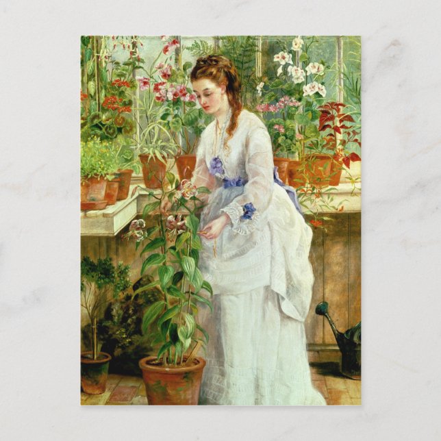 Carte Postale Jeune femme dans une serre (Devant)