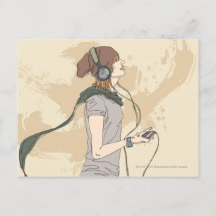 Carte Postale Jeune femme écoutant de la musique