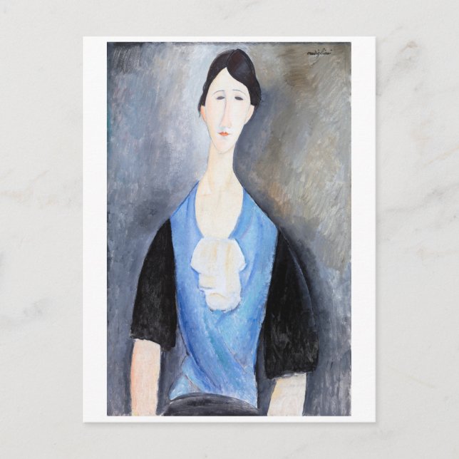 Carte Postale Jeune Femme en bleu, Modigliani (Devant)