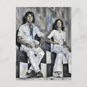Carte Postale Jeune femme et homme des années 1970 posant art de