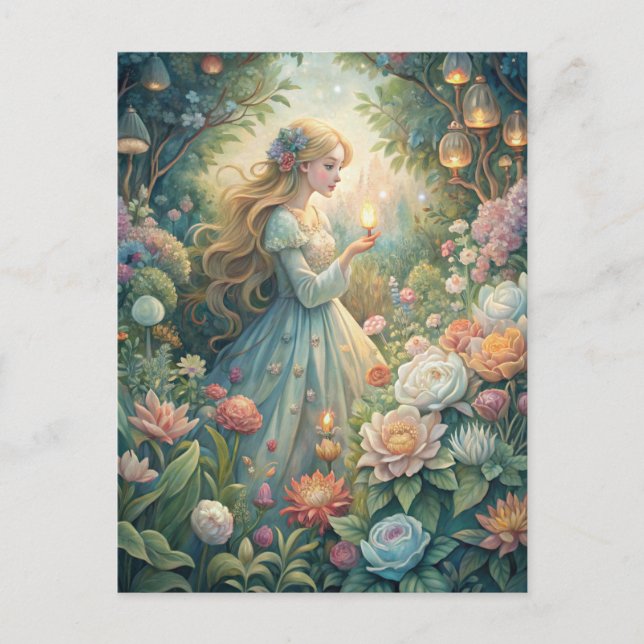 Carte Postale Jeune Femme Magique de Conte de Fées Lanternes Jar (Devant)