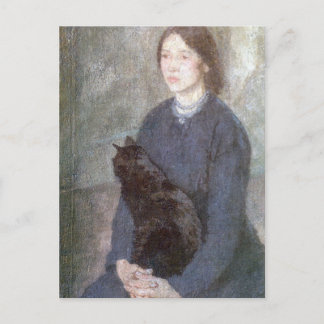 Carte Postale Jeune femme tenant un chat noir - Gwen John