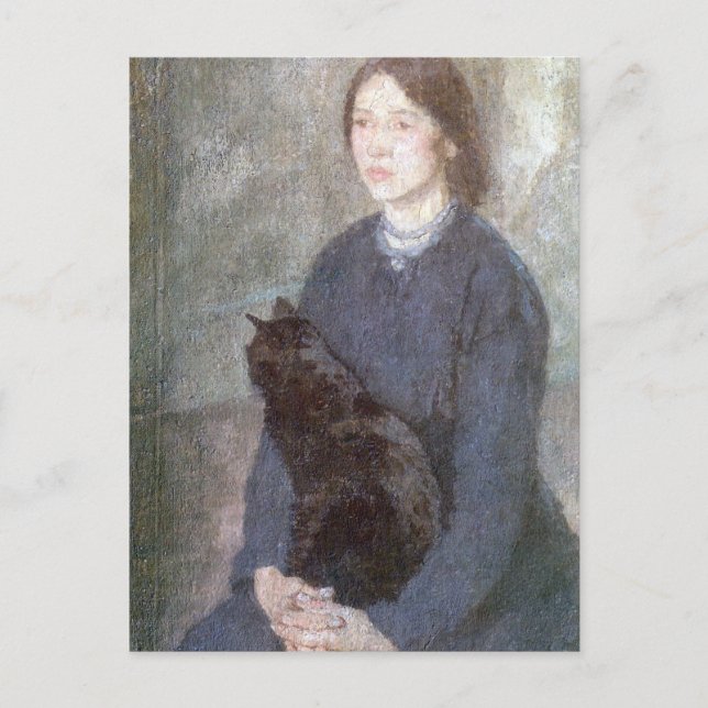 Carte Postale Jeune femme tenant un chat noir - Gwen John (Devant)