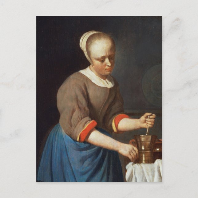 Carte Postale Jeune fille avec pilon et mortier (Devant)