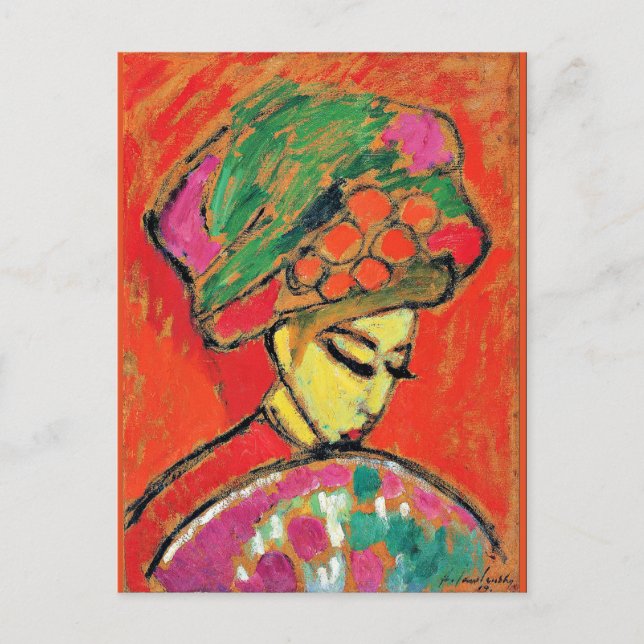 Carte Postale Jeune fille avec un Casquette à fleurs par Alexi J (Devant)