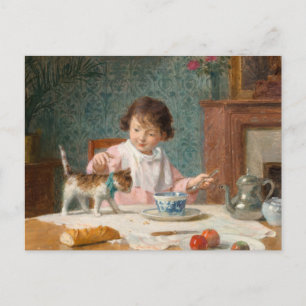 Carte Postale Jeune fille avec un chat   Victor Gabriel Gilbert