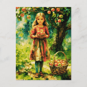 Carte Postale Jeune fille dans un Apple Orchard