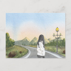 Carte Postale Jeune fille esthétique sur le paysage naturel Cart