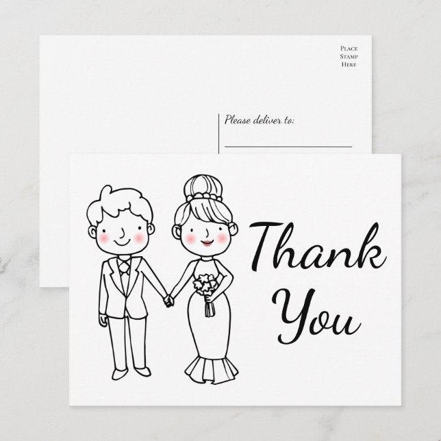 Carte Postale Jeune Mariée et Jeune Marié de Dessin Animé Fantai (Devant / Derrière)