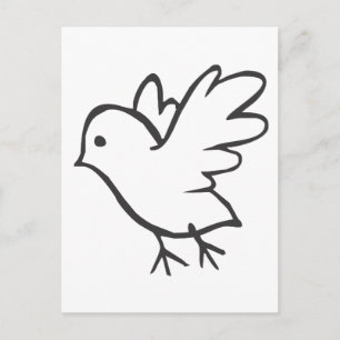 Carte Postale Jeune oiseau volant en noir et blanc croquis
