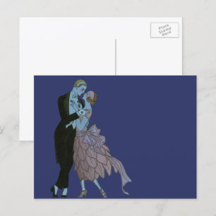 Carte Postale Jeunes mariés Art Déco vintage, danse d'amour de m
